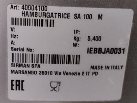 Μεταχειρισμένο Φορμαριστικό Μπιφτεκιών Επιτραπέζιο Χειροκίνητο 10Cm 25,5x27x26Cm SIRMAN 